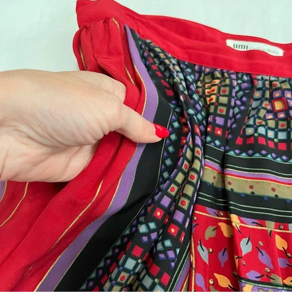 Vintage UMI Collections by Anne Crimmins Red Silk MIDI Skirt - Picture 7 of 8